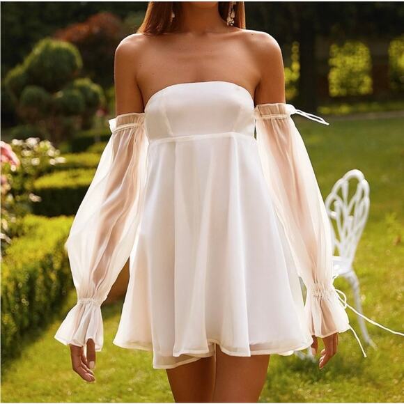 Alamour Dresses & Skirts - Alamour The Label Celine Mini Dress Off Shoulder White XL Ethereal Fairycore